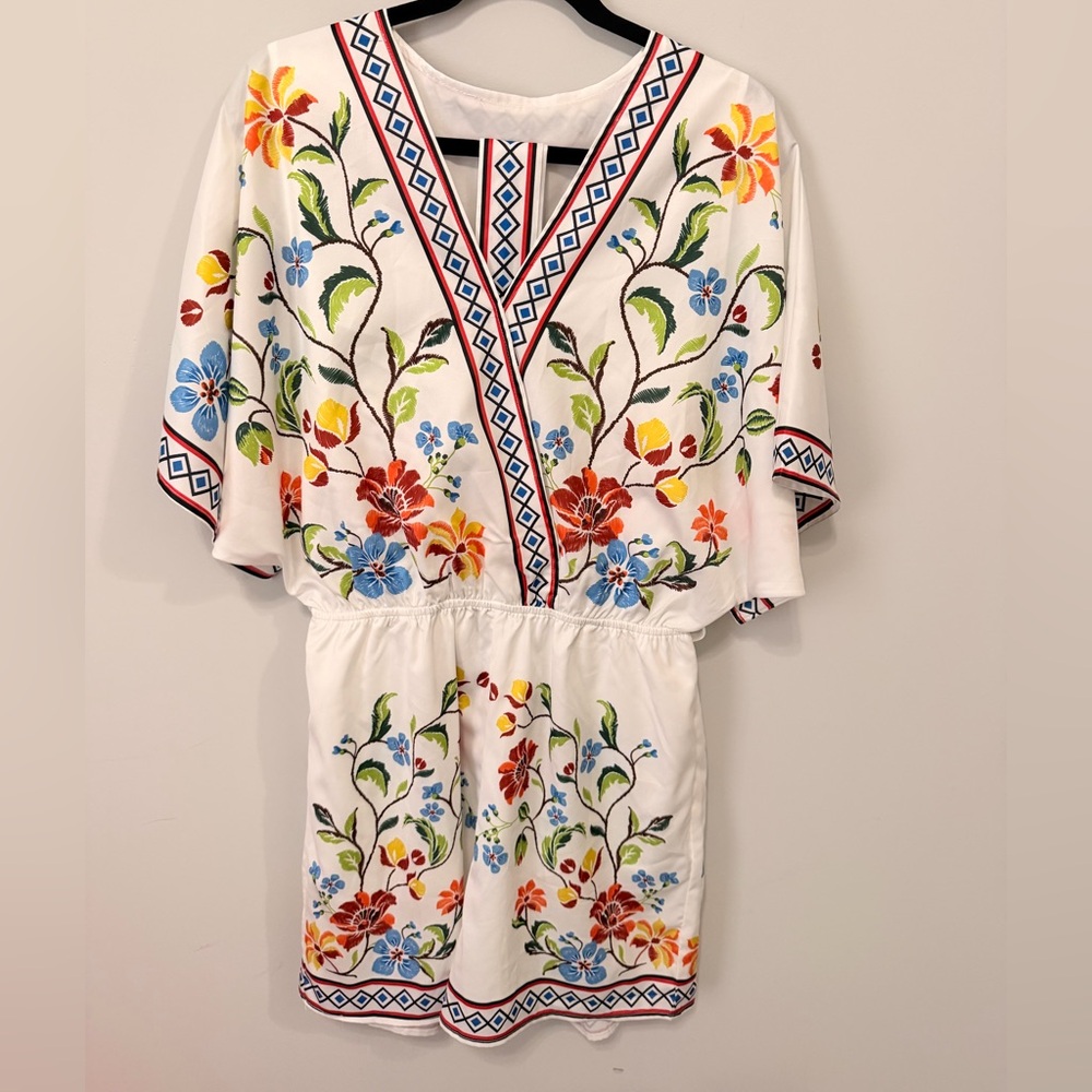 Floral Embroidered White Romper